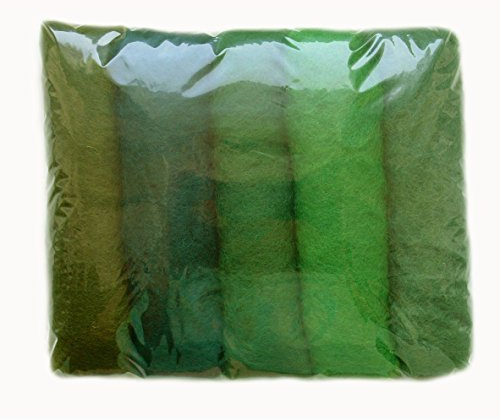Filzwolle Bunt Mischung Filz gemischte 100% Wolle Grün Green Farbtönen Mix. Mindestens 5 verschiedene Farbtöne, 50 g insgesamt