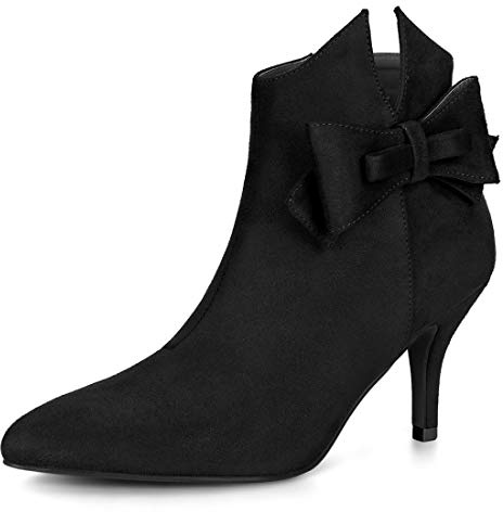 Allegra K Damen Stiefeletten mit spitzem Zehenbereich, Schleife, Stiletto-Absatz, Schwarz, 39 EU