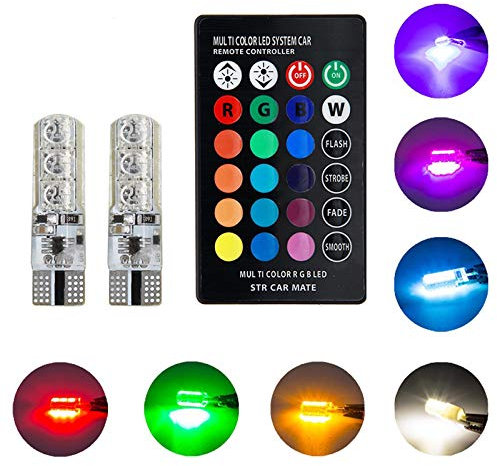 HpyAlwys 2 bombillas LED T10 con mando a distancia W5w 501 Rgb que cambian de color