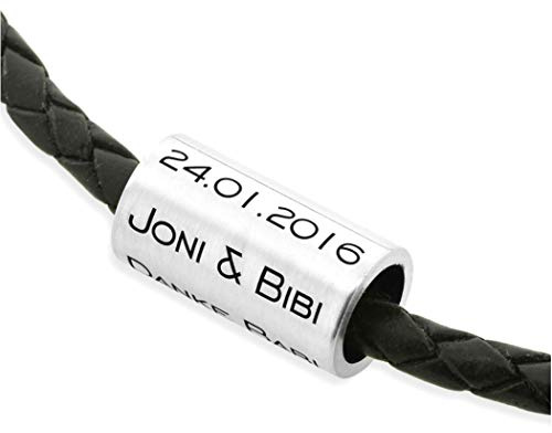 Lederkette Herren 925 Sterling Silber Gravur Anhänger Kette Männer Namensgravur Herrenkette Namen Familienkette Hochzeit Mann Silber Rolle Kautschuk schwarz Geschenk Ehemann| HANDMADE IN GERMANY