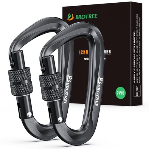 BROTREE Karabiner mit 1200kg Belastbarkeit Schwerlast 12KN Karabinerhaken Schraubverschluss für Hängematten, Camping, Wandern, Rucksack