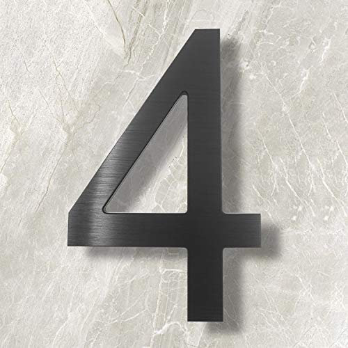 Cobata Hausnummer, 25,4 cm, modern, schwebende Hausnummer, groß, modernes Aluminium, gebürstetes Finish, Schwarz Number 4