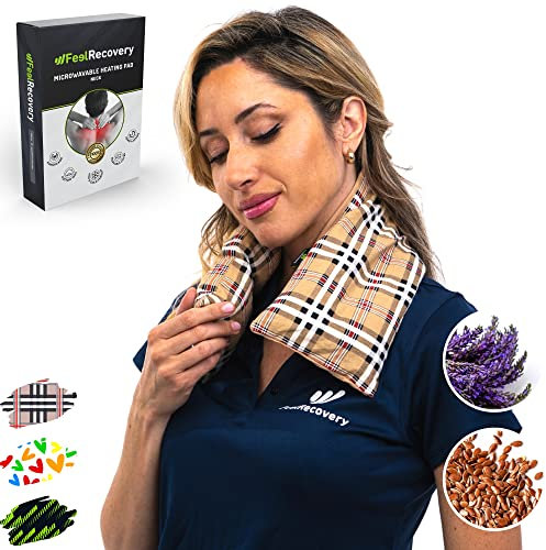 Cuscino Termico Cervicale - Cuscino per Microonde Riscaldante per Collo (60x15 cm) - Scaldacollo per la Nuca e Spalle con Federa Esterna Lavabile in Cotone 100% e Fiori di Lavanda