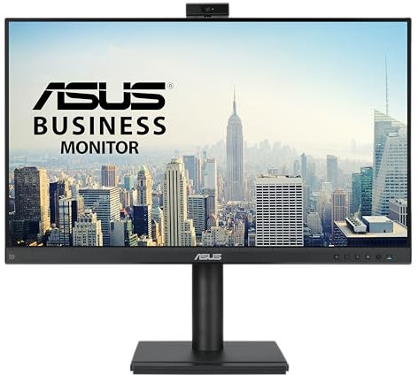 ASUS Business BE249QFK - 24 Zoll Full HD Monitor - 16:9 IPS Panel, 100Hz, 1920x1080 - EPEAT Gold, ergonomisch, Pivot, Webcam, Mikrofon - DP, HDMI, D-Sub - Rahmenlos, Mini-PC Befestigung, Speaker