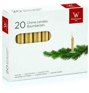 Baumkerzen Gold, 96 x 13 mm, 20 Stück, Wiedemann Kerzen, Qualitätskerzen, rußarm, tropffrei, Weihnachtsbaumkerzen, Christmas