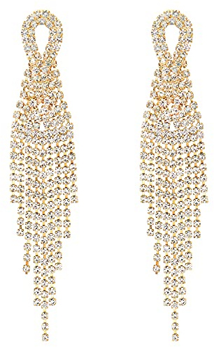 Funkelnden Hochzeit Braut Partei Abschlussball Strass Quaste Lange Große Goldfarben Statement Ohrstecker Ohrringe