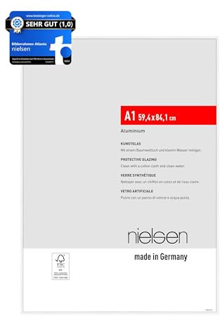nielsen Bilderrahmen, 59,4 x 84,1 cm (A1), Aluminium, Weiß matt, Posterrahmen zum Aufhängen im Hoch- & Querformat, bruchsicheres Kunstglas, Atlanta
