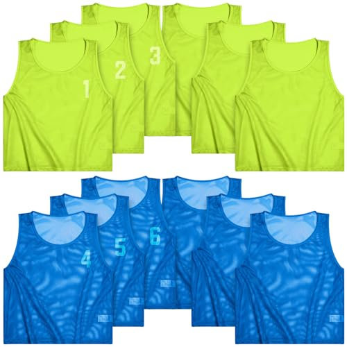 Boyiee 12 Stücke Nylon Mesh Team Pinnies Training Sport Trikots mit Heat Transfer Zahlen für Sport, Rot und Gelb, Einheitsgröße