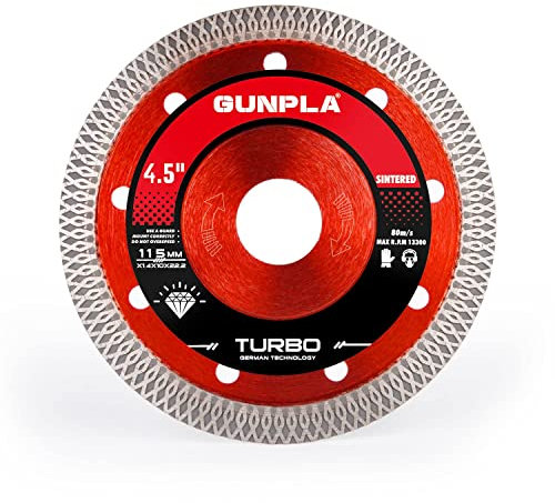 Gunpla Disques à Tronçonner Diamantés de 115mm X 1,4 X 22,2mm - Coupe Rapide à Sec et Humide sur Béton Marbre Carreaux Porcelaine Granit Briques Pierre Plâtre, Disque de 11,4 Cm pour Meuleuse d'Angle