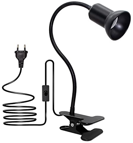 Crzpchas E27 Klemmlampe Metall Lampenschirm Tischlampe E27 Lampenfassung Klemmleuchte Flexibel Buchlampe Klemmlampe Bett mit 40cm Langem Schwanenhals und 220cm Kabel für Arbeitsraum, Schlafzimmer