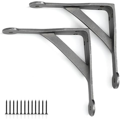 Edenic 2 Stück Gerüstbrett-Galgen-Regalhalterungen – 15,2 x 15,2 cm robuste Wandhalterung aus Gusseisen für Regale mit 12 Schrauben 30 x 4 mm für Küchenregale, Zimmer, Outdoor-Unterstützung