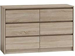 CDF Moderne Kommode Karo K6 K120 | Farbe: Eiche Sonoma | Schrank für Dokumente, Kleinigkeiten | Ideal für Wohnzimmer, Schlafzimmer, Kinderzimmer, Jugendzimmer und Büro | 6 geräumige Schubladen