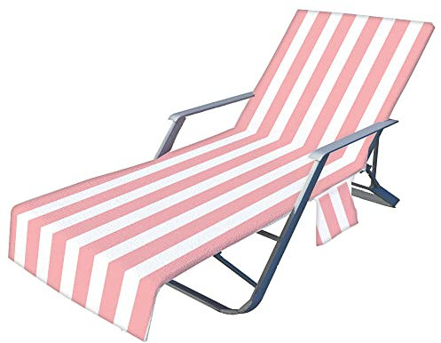 Morbuy Beach Chair Cover Towel, Stripes Beach Towel Lounger Bags with Pockets, Sunbed Towels Fitted Microfiber Sun Lounger Towels for Summer Outdoor Garden Pool Travel (73x210cm,Pink)