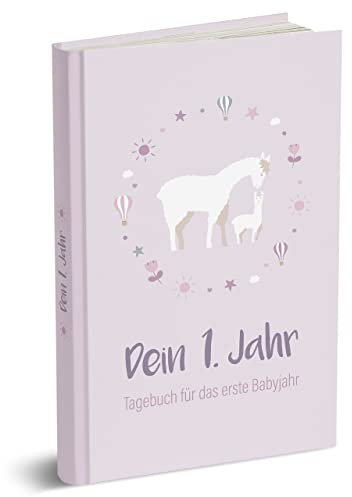mintkind® Baby Album Dein erstes Lebensjahr A5 Pink Lilac | Baby Photo Album to Design Yourself | Baby Gift for Girls and Boys | Baby Book for Entry | Baby Book from 0 Months Baby Diary