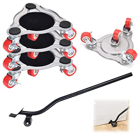 5 Pezzi Ruote per Mobili Pesanti, Sollevatore Mobili, Sposta Mobili con Ruote, Rotelle per Mobili con Freno a Pedale, Carico Fino a 400kg, Rotazione di 360 Gradi, per Spostare Armadi, Letto