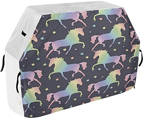 BBQ Grillabdeckung Grillabdeckung für Outdoor Grill Anti-UV Wetterbeständig Wasserdicht Grill Abdeckung für die meisten Grills Buntes Regenbogen Einhorn