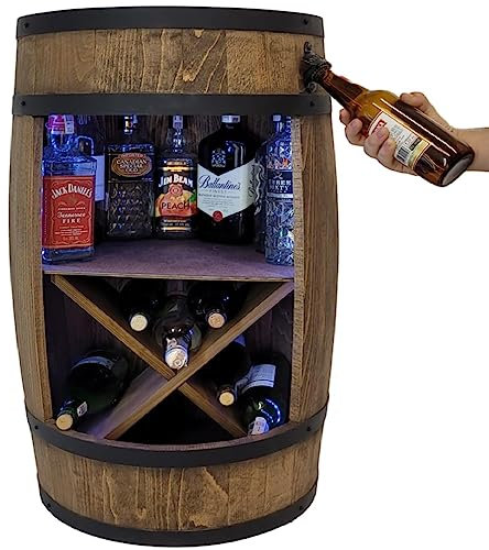 weeco Holzfass mit Flaschenöffner und Weinregal. Fassbar 80cm - Rustikale deko Barschrank - Hausbar RGB Weinrefal, Fassbier, Whisky Bar. Geschenk für Männer (Dunkelbraun/wenge)