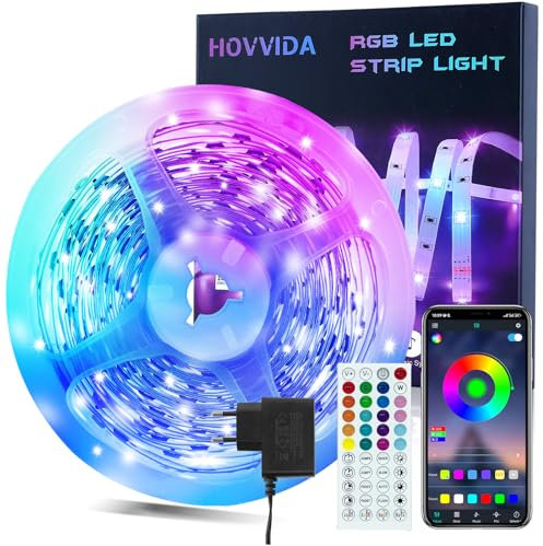 HOVVIDA Striscia LED 10M, 30 LED/Metro, 1x10M, 24V RGB LED, 300 LED, APP e Telecomando, Modalità Musica, LED per Camera, Soggiorno, Cucina, Camera da Letto, Bar, Festa