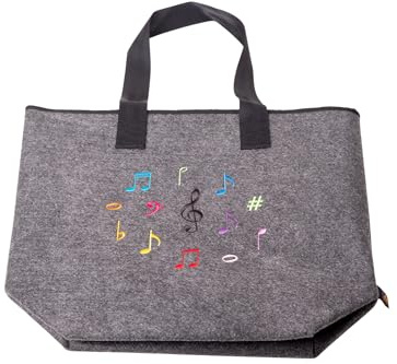 Musikboutique großer, hochwertiger Einkaufs-Shopper aus Filz mit schwarzen Noten (bunte Noten), Damen, Shopper