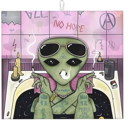 YYHHAOFA Abtropfmatte für die Küche, Motiv: Alien Smoke Prints, wasserabsorbierend, rutschfest, wendbar, mit Umhängeband zum Aufhängen, 45,7 x 40,6 cm
