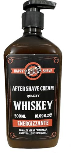 Happy Hour Whiskey energisierende After Shave Creme mit Aloe Vera & Kamillen-Extrakte - 500 ml mit Pumpe - Made in Italien