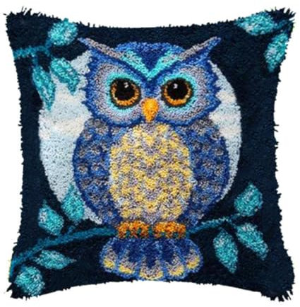 CAIRF Cute Owl Pattern B Latch Hook Pillow Case Kits - Embroidery & DIY Cushion Kits, 43 X 43 cm