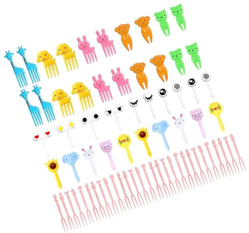 100 Stück Tiere Obstgabeln,Obst Zahnstocher Plastik Food Picks Kinder Mini Augen Obst Gabel Wiederverwendbare Piekser Finger Food Spieße Bento Box Zubehör Dessert Forks