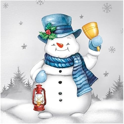 Lot de 20 serviettes en papier de soie 3 plis pour enfants - 33 x 33 cm - Bonhomme de neige joyeux avec clochette