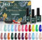 FINGEROOM Vernis Semi Permanent - 27 pcs Lot Vernis à Ongles Nail Gel UV LED Manucure Nail Polish Soak Off 24 Couleurs Populaire Avec Base et Matt Top Coat, 7.5ml