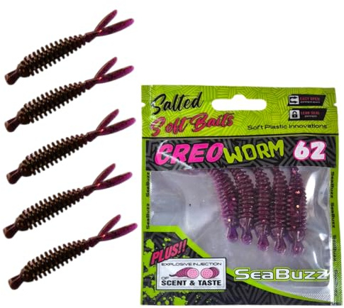 SEABUZZ Gummifische Angelköder Set Creo Worm 5x62mm Hecht Forelle Barsch | Gummiköder - Wels & Zander Kunstköder - Raubfisch Angelnset - Süß- und Salzwasser Angelausrüstung