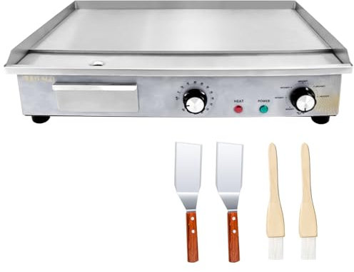 MOOTACO Elektrische Grillplatte mit Zeitschaltuhr, Profi Gastro Elektrogrill mit 54 cm Grillfläche, Kommerziell Elektro Grillplatte Tischgrill aus Edelstahl