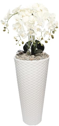 B4y Home dESING Kunstorchideen im Topf Kunstpflanze wie echt Gesteck groß XXL Hochtopf Weiß 140cm Gesamthöhe Restaurant Geschäft Terrasse Geschenkidee