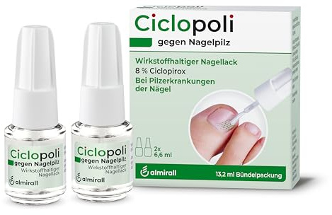 Ciclopoli gegen Nagelpilz, Anti-Pilz-Nagellack mit Ciclopirox, 2 x 6.6 ml | bei Pilzerkrankungen der Nägel, bewährter Wirkstoff Ciclopirox, Tiefwirk-Effekt, nur 1x täglich auftragen