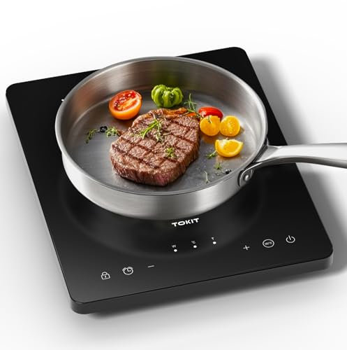 TOKIT Placa De Inducción 2000W, Placas Eléctricas M1 Con 9 Niveles De Potencia, Control Táctil, Temporizador De 90 Minutos, Ultrafina De 40 MM, Negro, Para Cocina, Dormitorio Y Camping