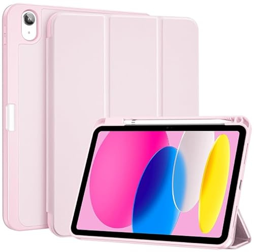 ProCase fodral för iPad (A16) 11 tum generation 2025/iPad 10 generation 10,9 tum, 2022, skyddsfodral med pennhållare, stöttålig, smart fodral, skydd bil sova/ljusrosa