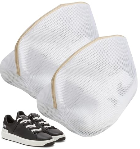 2er Set Schuhwaschbeutel für Waschmaschine, Wiederverwendbare Schuhbeutel mit Dreischichtigem Netz, Universal Wäschesack für Schuhe, für Turnschuhe und Kleidung, Klein beige 23x23x33 cm