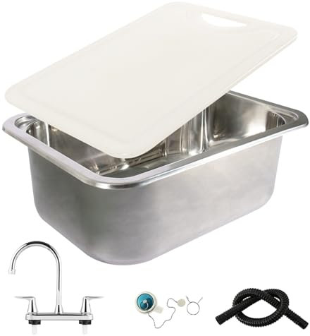 WANGCEPLSD Waschbecken Camping, 380 X 272 X 145 Mm, Einbauspüle, mit Warm- Und Kaltwasserhahn, PE-Abdeckung, Edelstahl 304, für Wohnmobile, Wohnwagen, Yachten