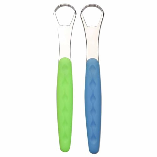 Tongue Scraper Cleaner for Adults & Kids Pack, Medical Grade Stainless Steel Tongue Brush Set, Oral Self Care for Bad Breath, Tongue Scraping with Travel Case (2pcs)