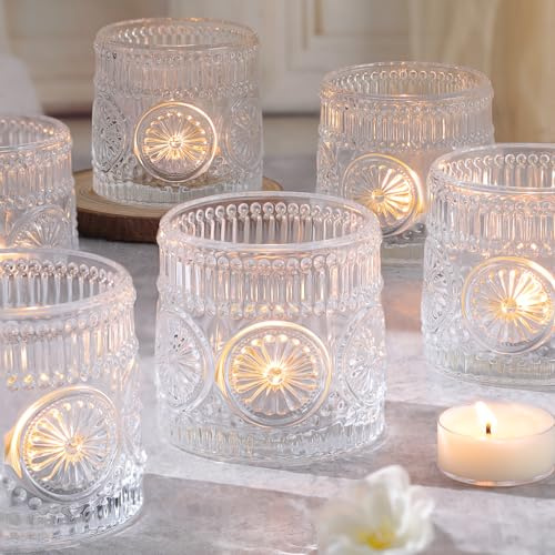 6Pcs Large Votive Candle Holders Clear Glass Tealight Candle Holders