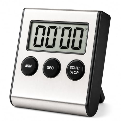 Digital Kitchen Timer Magnetic Countdown Kitchen Timer with Loud Alarm | Stainless Steel Timer with LCD Display Retractable Stand for Cooking, Baking, Sports, and More Max 99 Minutes