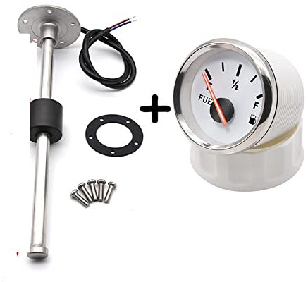Indicatore livello carburante 52MM con sensore livello carburante 100MM 125MM 150MM 200MM 250MM 0-190ohm Indicatore livello carburante serbatoio liquido olio per Imbarcazioni(250mm sensor ws)