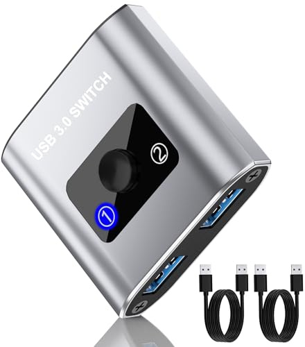 Sélecteur de commutateur USB 3.0 bi-directionnel 1 en 2 sortes/2 en 1 sortie, partage de périphériques USB entre 2 ordinateurs pour imprimante, clavier, scanner, souris Compatible Mac / Win / Linux