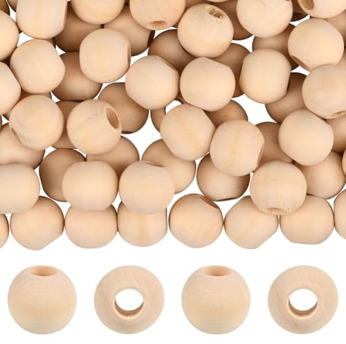 PONABEADIY 15 mm 100 st makramé naturliga träpärlor med stora hål runda oavslutade antikt vitt trä slät lös distans pärla bulk för smyckestillverkning armband halsband hantverk dekorationer leverans
