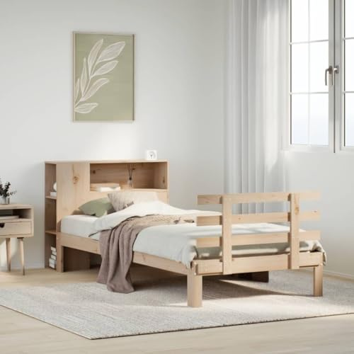HOMEELIKE Massivholzbett Kiefer 90x190 cm mit integriertem Stauraufregal Schlafzimmerbett ohne Matratze