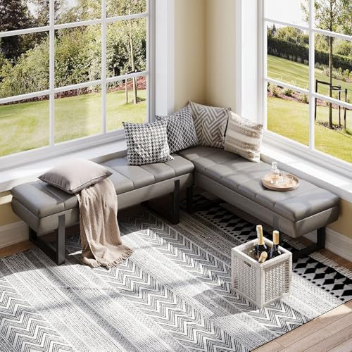 ZYKZYK 2 Pack Breakfast Nook Bench - 52 L-Shaped Bench Backless Kitchen Banquette with Hidden Storage, Premium Faux Leather Seat for Dining Room & Entryway