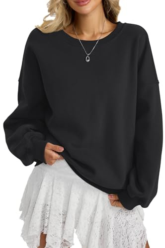 Tomwell Sweatshirt Damen Oversized Pullover Herbst Winter Rundhals Pulli Fleecepullover Langarmshirt A Schwarz M