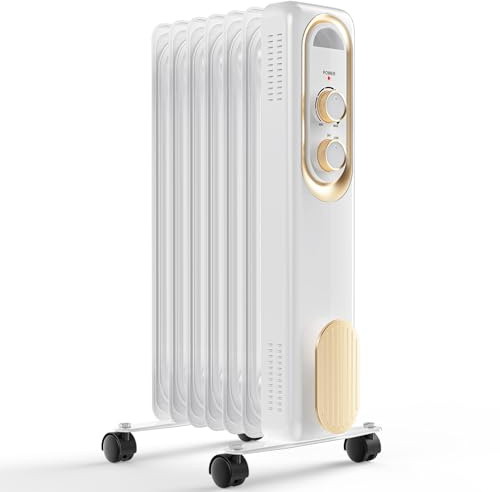 Sweetcrispy Oil Filled Radiator Heater for Indoor Use, 1500W with Adjustable Thermostat, 22.8 * 11.8 * 4.9in,New White