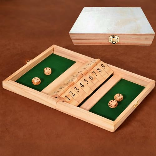 Shut The Box Game Wooden with Dice, 2 Player Math Strategy Game for Adults - Close The Box Board Number Learning Activity, Family Travel Pub Games Adult Strategy Board Game 18+