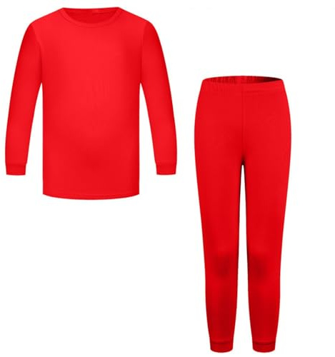 Valcatch Kids Boys Girls Thermals Set Skin Base Layer Sets Fleece Lining Autumn Winter Oudoor Sportwear Long Sleeve Tops and Tight Leggings Pants Clothes Youth School PE,Ski,Gym Age 3-15 Years Red