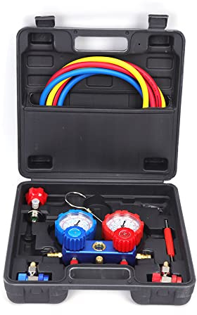 Wulimasun Ensemble D'outils d'entretien de Climatisation Automobile,R134a A/C Ensemble de Jauges de Collecteur de Réfrigérant avec Jauge de Collecteur de Tuyaux de Chargement de 1,5m